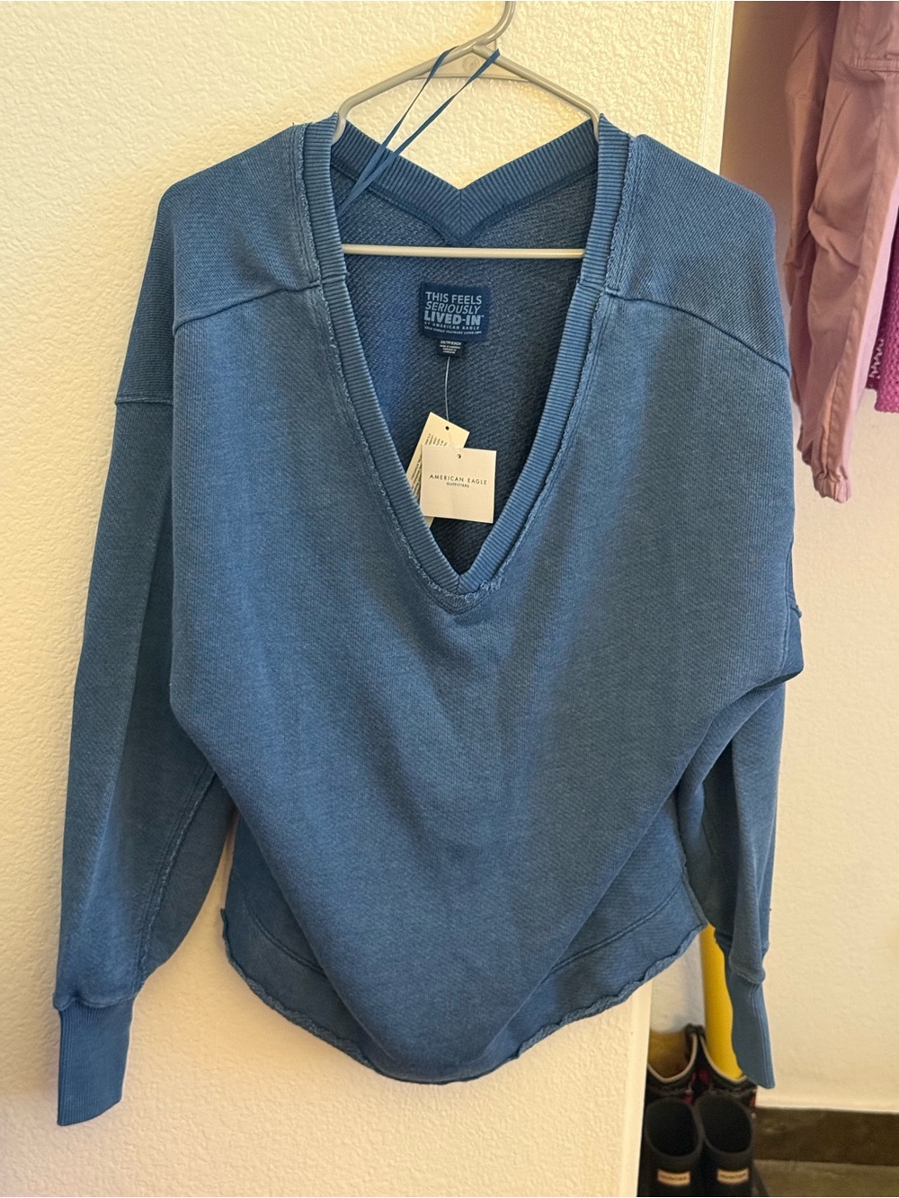 American Eagle Outfitters Blue V-Neck Teddy Jacket